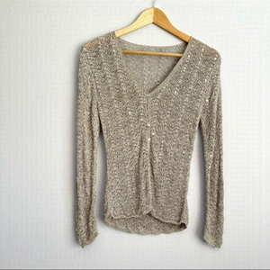 Open-stitched Crochet Sequined Grey Cardigan